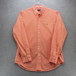 Ralph Lauren Shirt Mens Medium Orange Gingham Plaid Green Pony Preppy